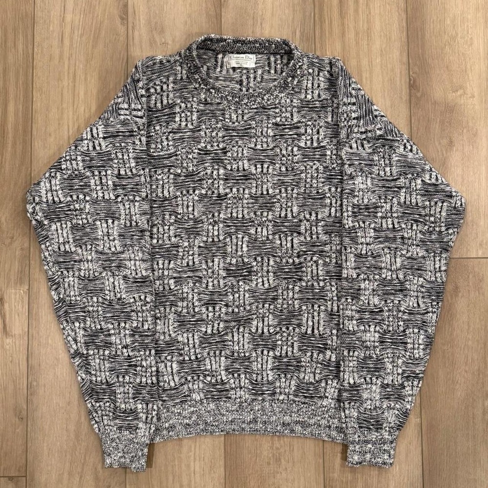 Christian Dior vintage textured geometric pattern crewneck sweater Size XL